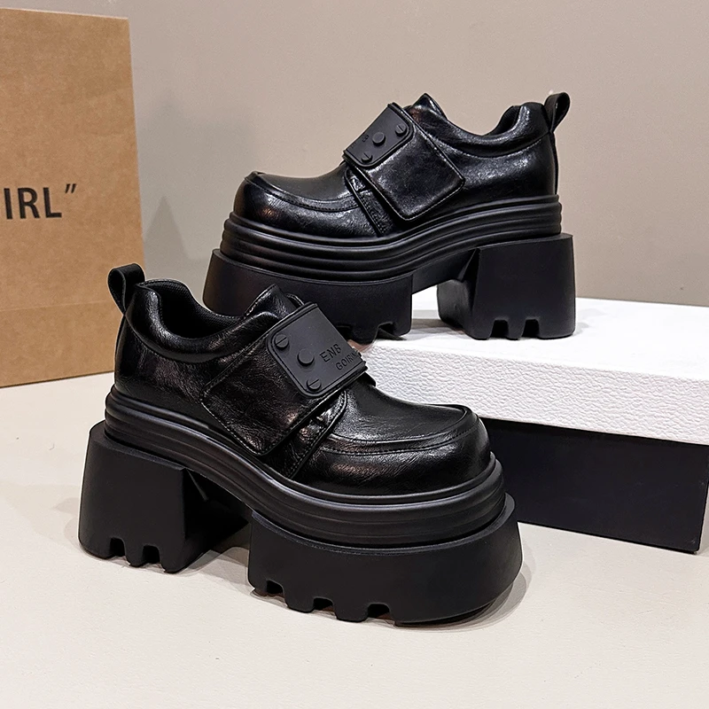

10cm Platform Loafers for Women Fashion Designer Thick Sole Casual Shoes for Women Cozy Belt Buckle Leather Mary Jane High Heels