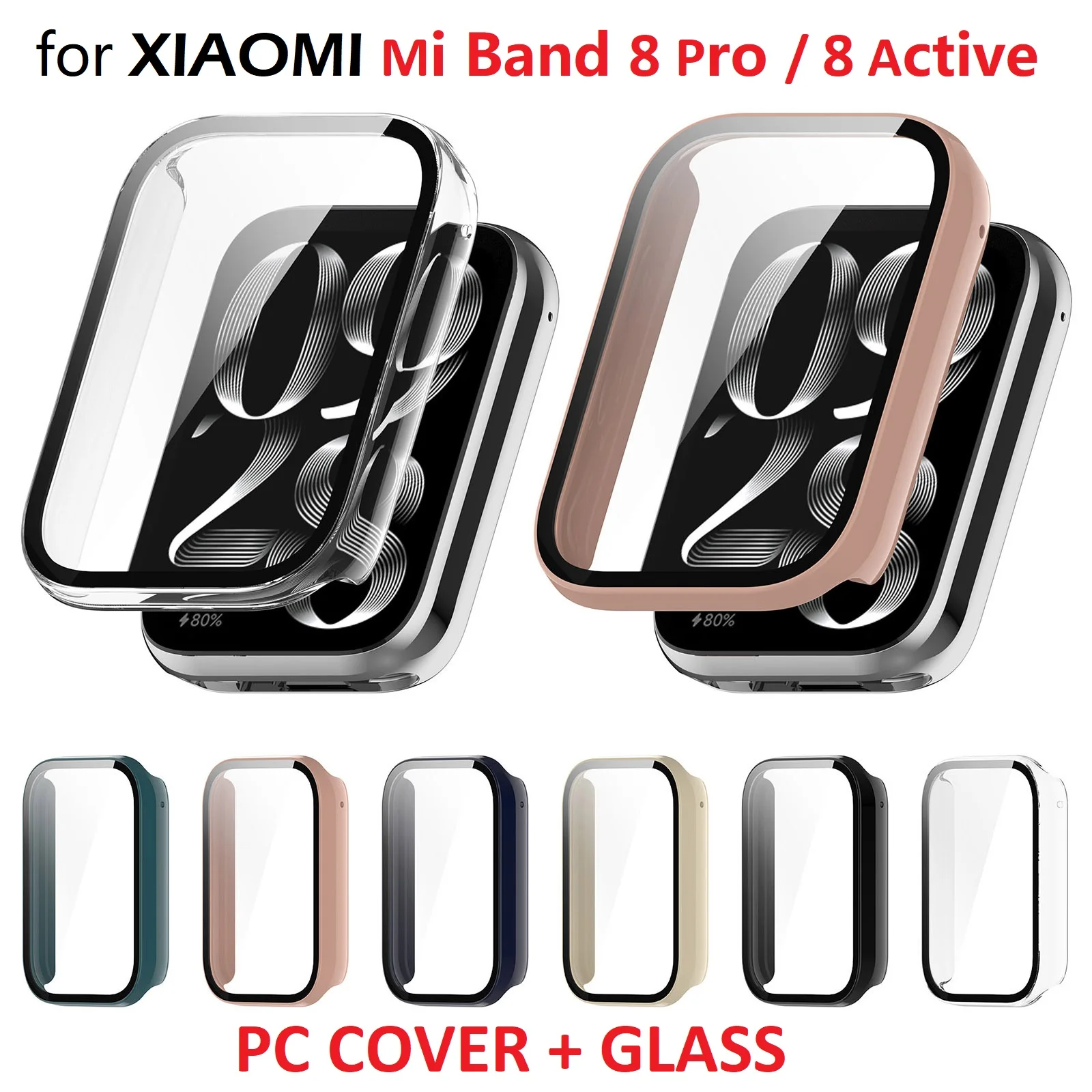 30PCS PC Protective Case for Xiaomi Mi Band 8 Pro / 8 Active Smartwatch Bumper Full Cover Tempered Glass Screen Protector Cover