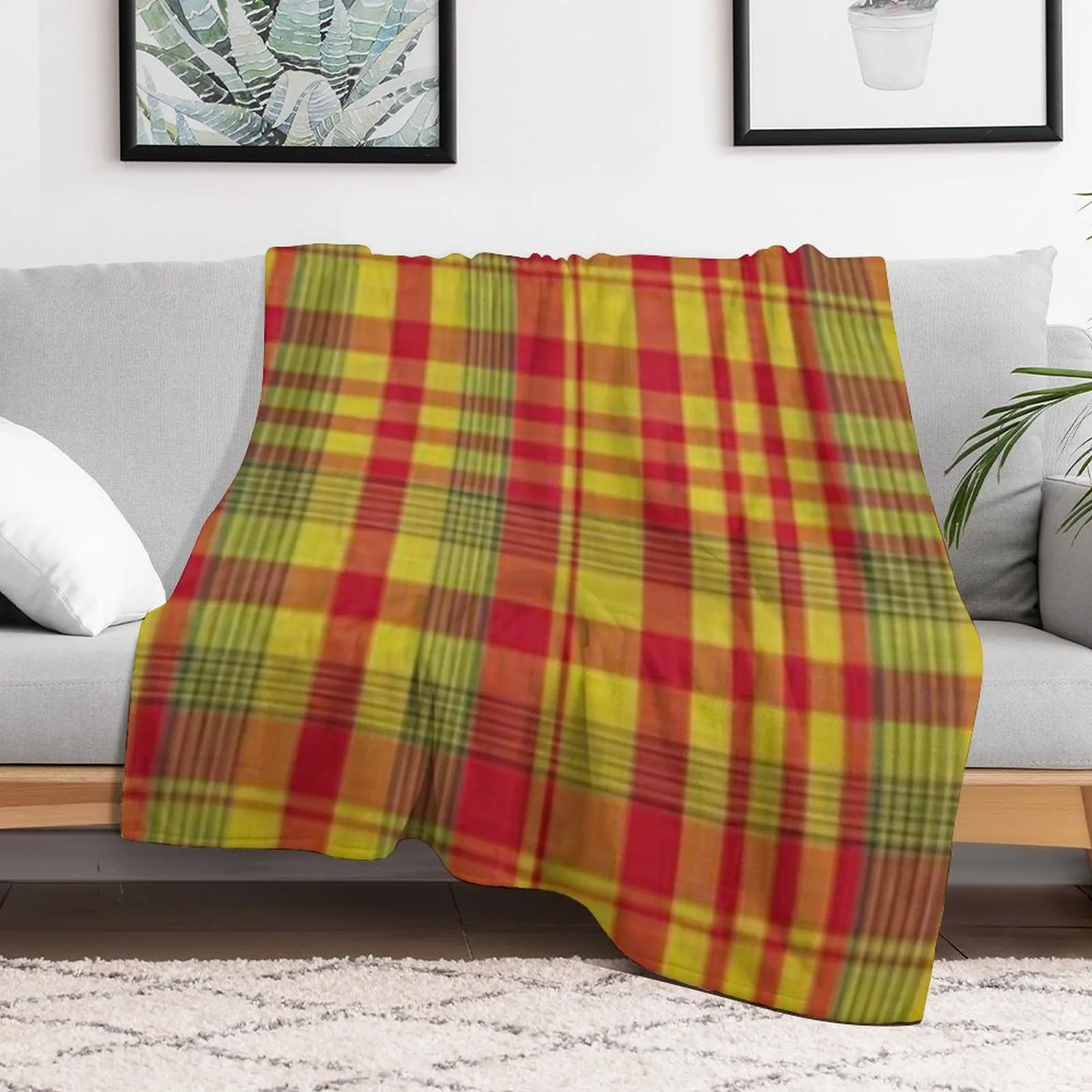 Traditional Creole, Madras Throw Blanket Flannel Fabric For Sofa Thin Hair Blankets