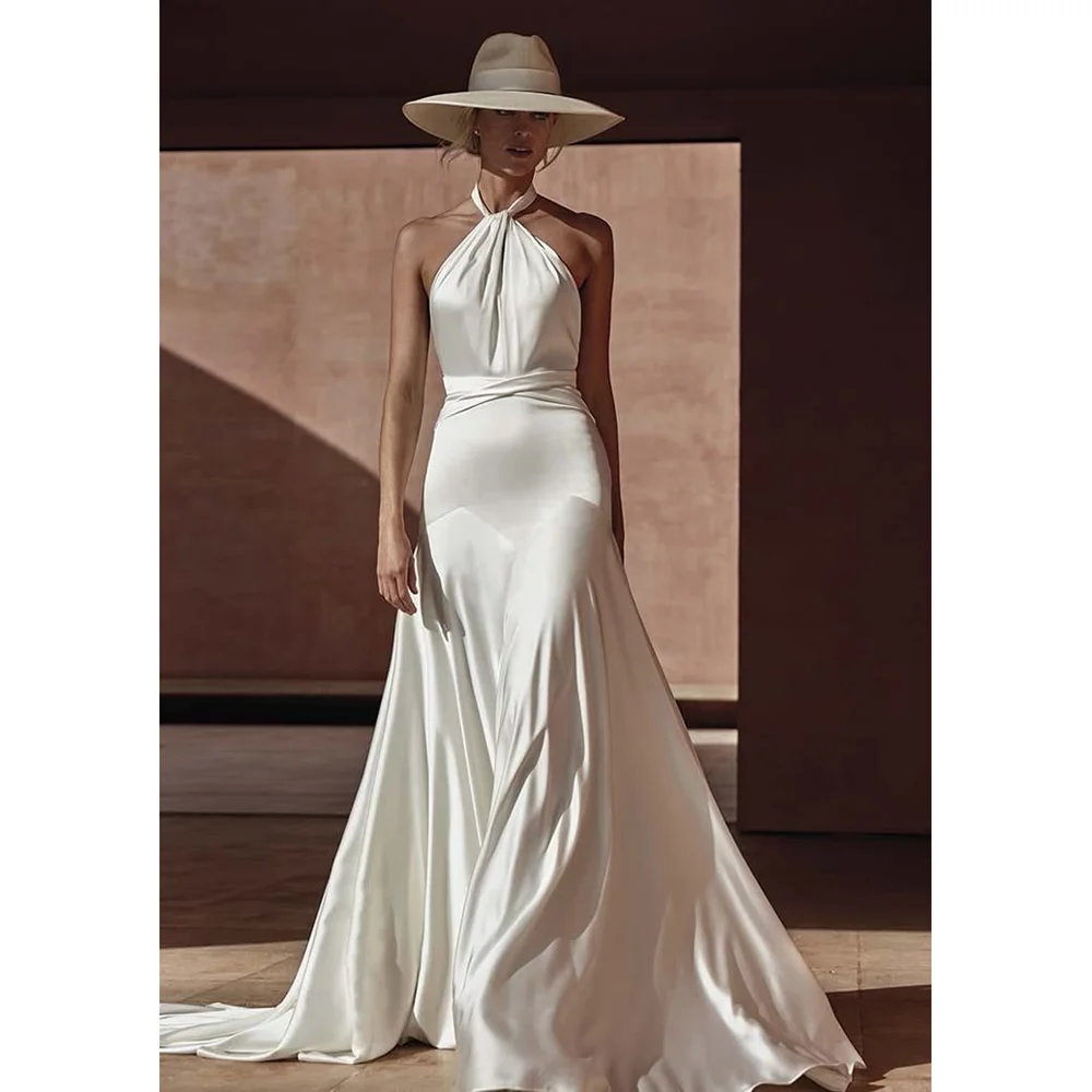 

Gorgeous Halter Sleeveless Formal Prom Gown Stain Floor Length Evening Dress Celebrity Banquet Custom