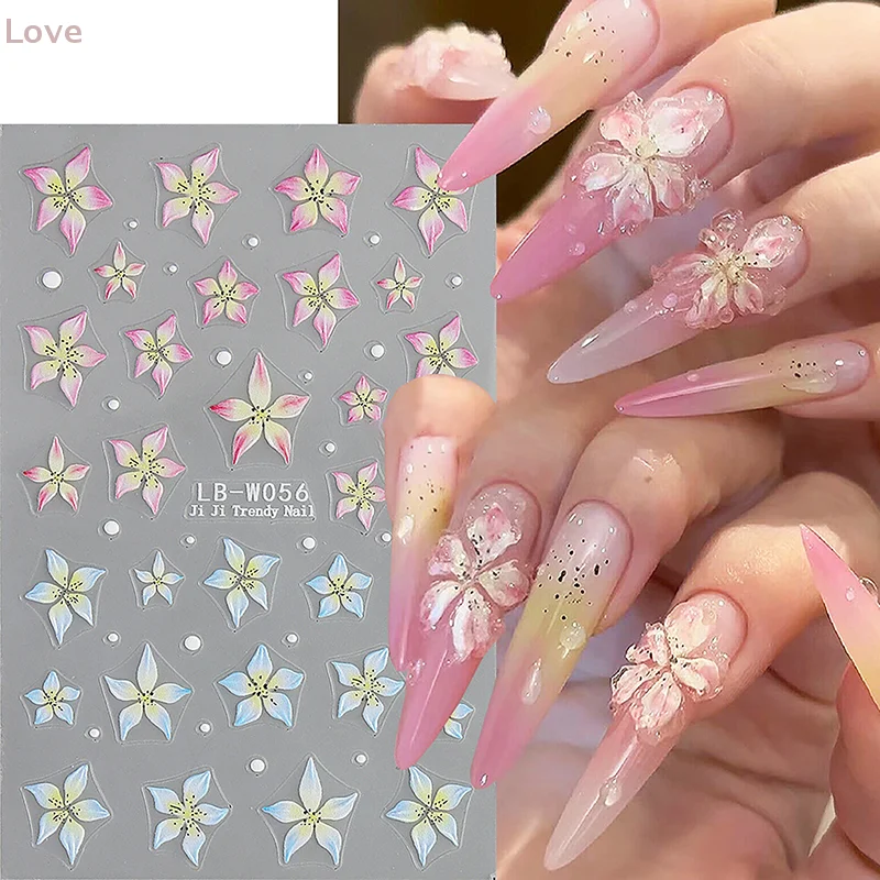 [L & P] 1 ورقة الوردي زهرة الزنبق مسمار ملصقا الإغاثة ثلاثية الأبعاد هلام خمسة البتلة زهرة مسمار الفن الديكور الشارات Diy بها بنفسك المتزلجون ذاتية اللصق