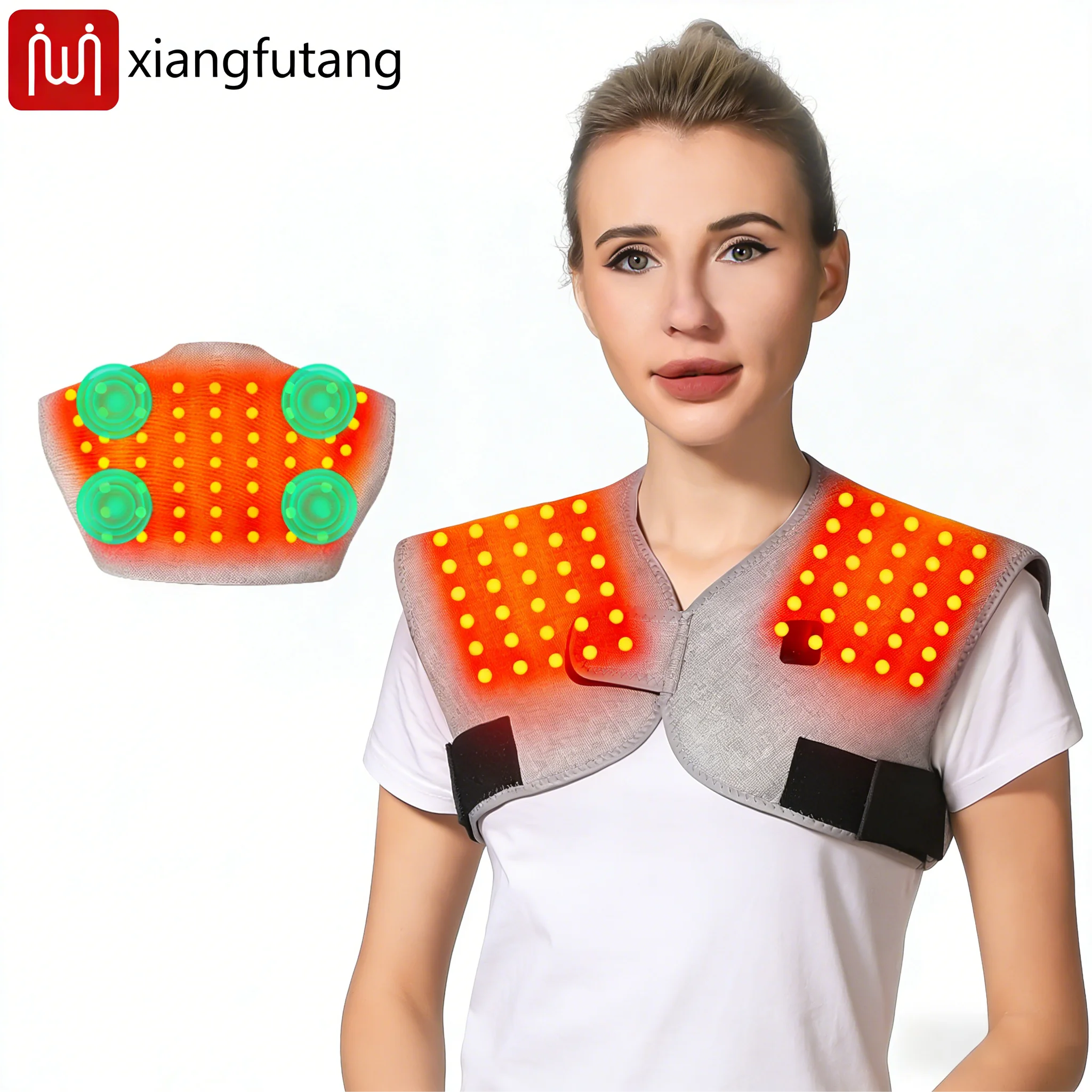 

Red Light Electric Heating Shoulder Support Vibration Massager Relieves Back Joint Pain Fatigue 3-Level Adjustment Timer Shawl