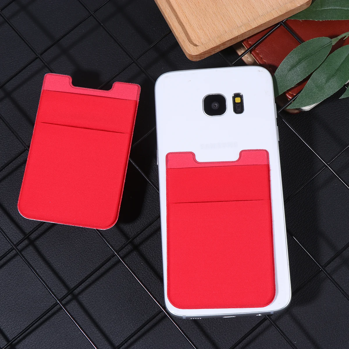 

2pcs Phone Stick Wallet Adhesive Back Pocket Holder For Cell Double Layer Red Durable Fabric Sweatproof Strong Hold No Residue