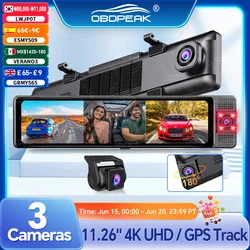 OBDPEAK 3 Camera Dash Cam 4K Car DVR Front Inside Rear 1080P GPS Tracking Night Vision Video Registrator Dashcam Parking Monitor