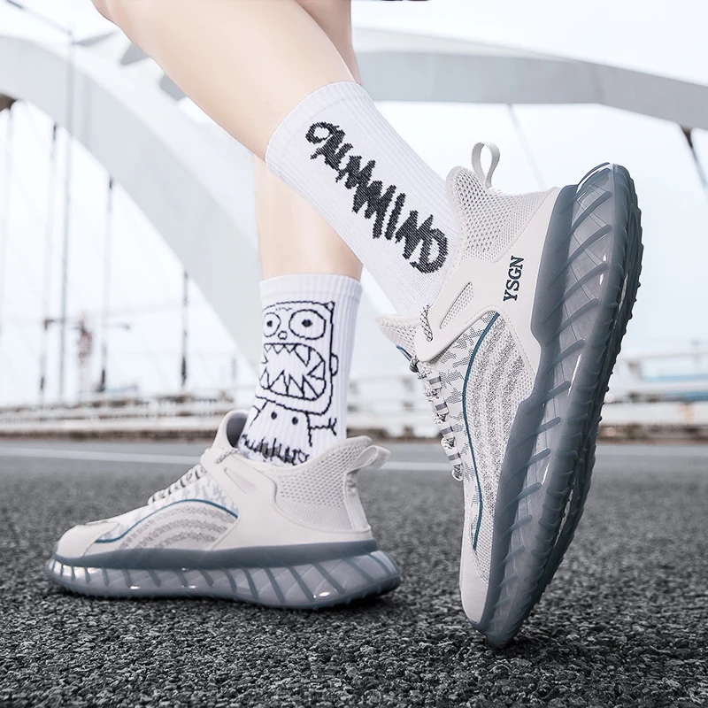 2026 Summer Men Breathable Mesh Sneakers Popcorn Cushion Sole Non Slip Wear Resistant Trendy Casual Athletic Walking Shoes
