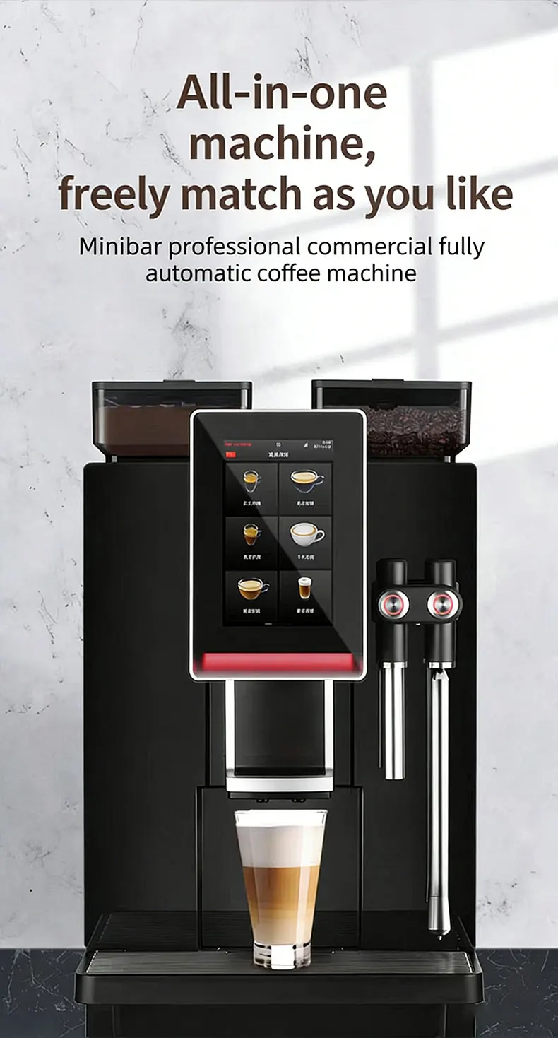 Professional Commercial Coffee Machine Automatic Espresso Maker Digital Bean Grinder Milk Frother Office Catering Use