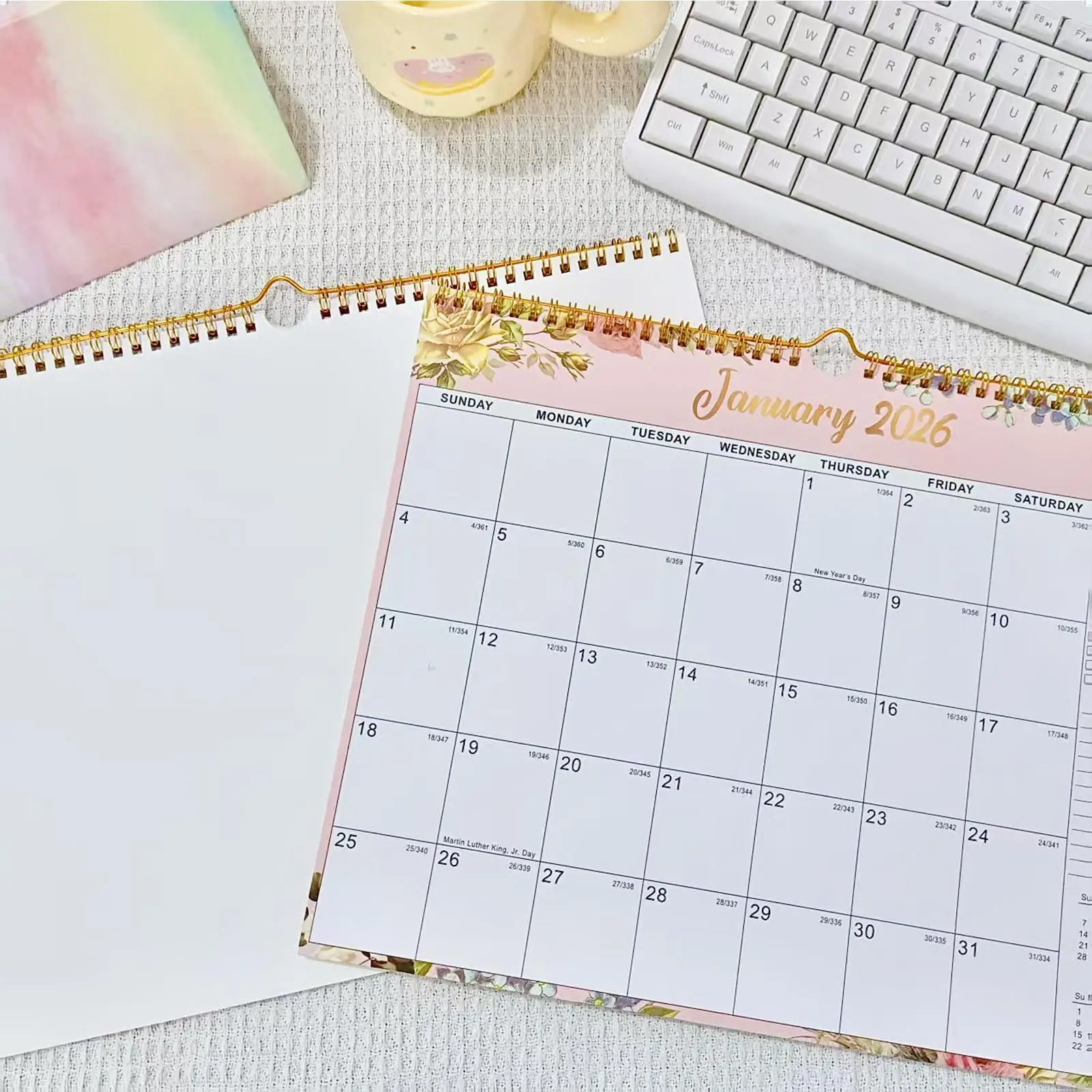 2026 Calendar 14.5x11.8inch Flower Planner 18 Month Calendar January 2026-2027 for Office Daily Classroom School Work Home New