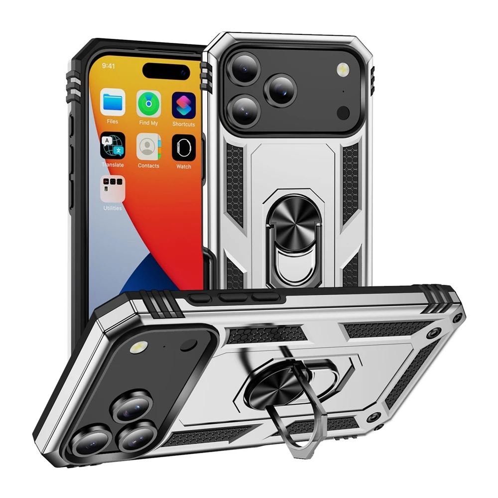 Luxuriöse Stoßfeste Schutzhülle für iPhone 17 17e 16e 16 15 14 13 12 11 Pro X XR XS Max 8 7 6 Plus mit Metallring-Halterung – Detail 7