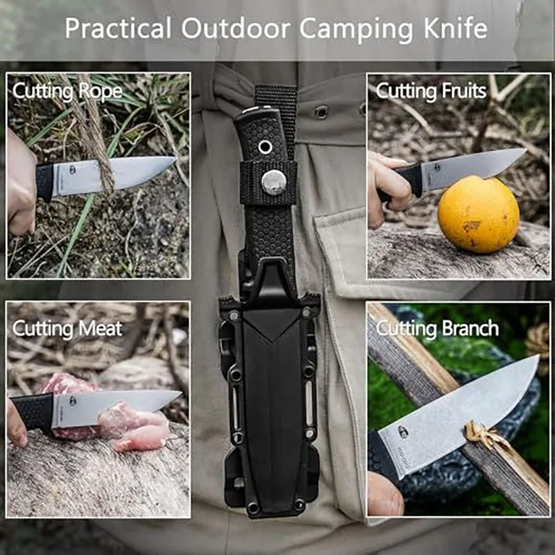 High Hardness Folding Portable With Wooden Handle, Multi-purpose Camping Survival Stainless Steel Knife High Hardness Folding Po image 4