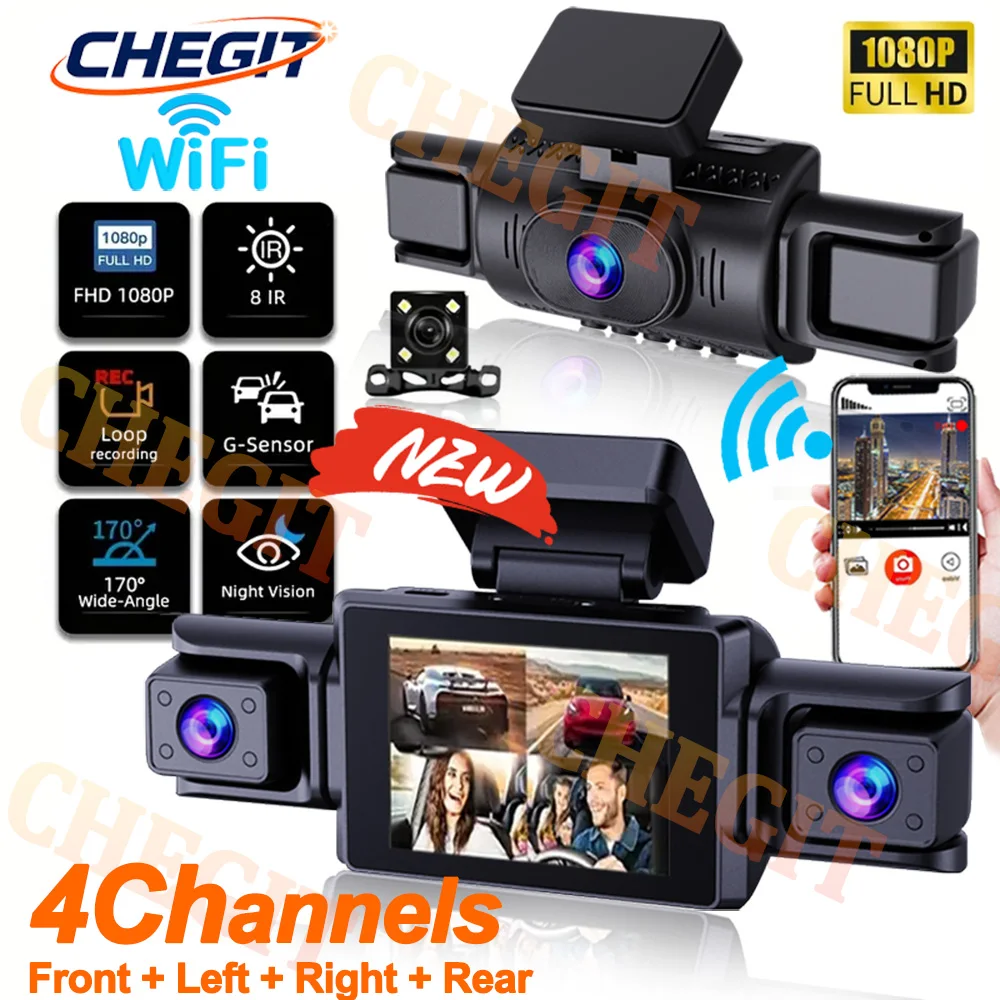 WIFI APP 360° Car Camera 4Lens 1080P DashCam Car DVR Car Recording Camera Front Left right Rear View Camera Car Accessories