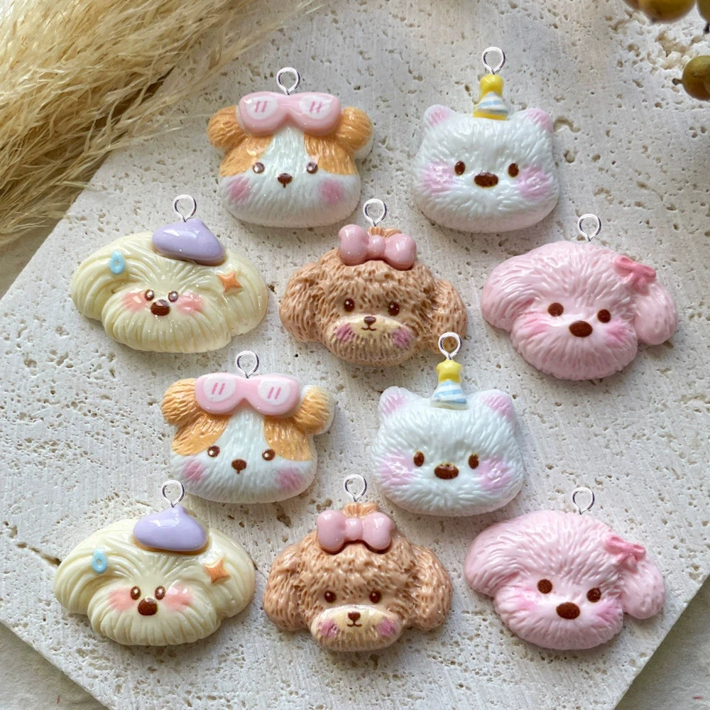 10 قطعة Kawaii اليدوية الكلب رئيس قلادة لصنع المجوهرات النتائج الإبداعية الراتنج الحيوانات السحر فلاتباك لتقوم بها بنفسك أقراط C805