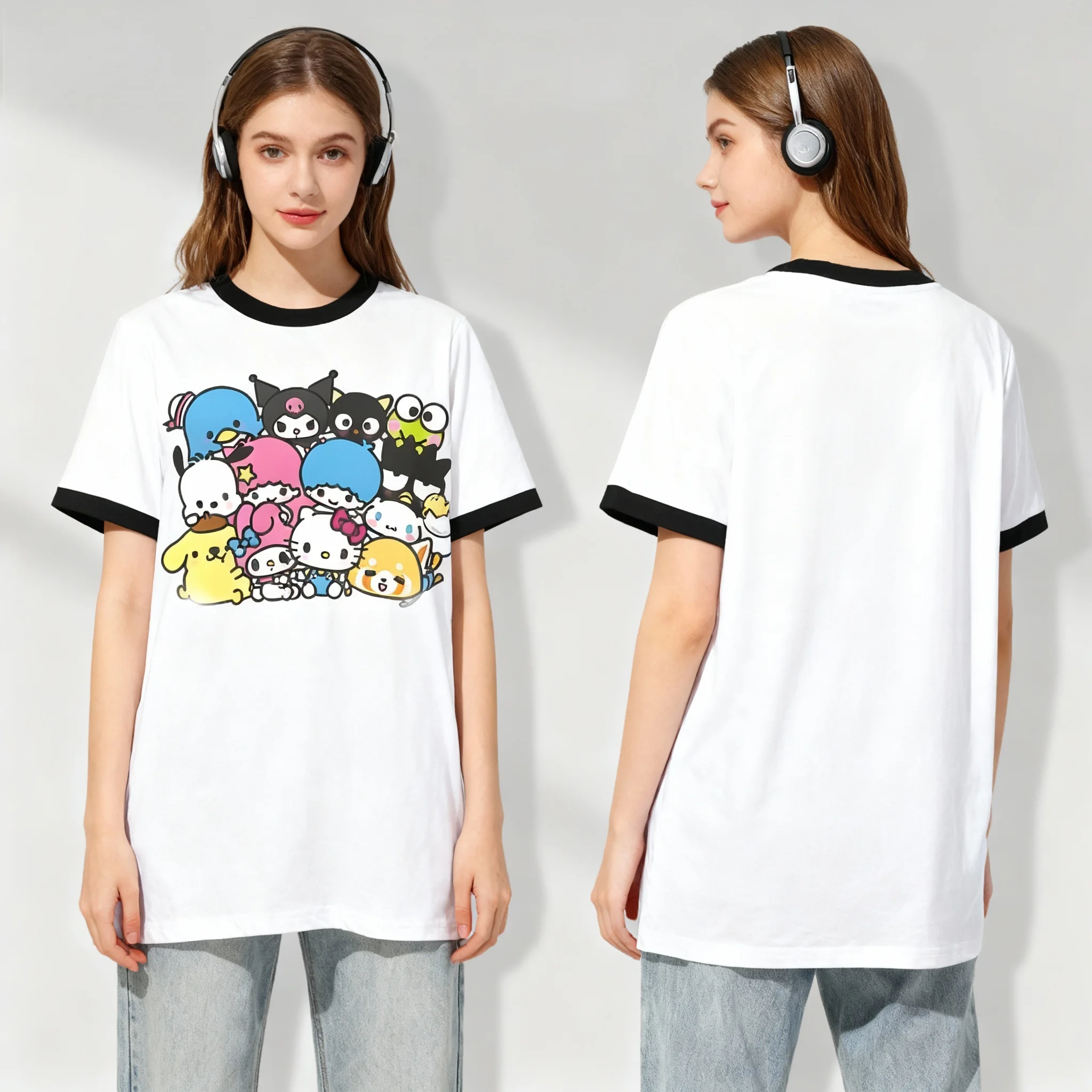 Sanrio Family Cartoon Character Series American Sportswear Süßes, cooles Sommer-T-Shirt, extra großes Damen- und Herren-Erwachsenen-Top