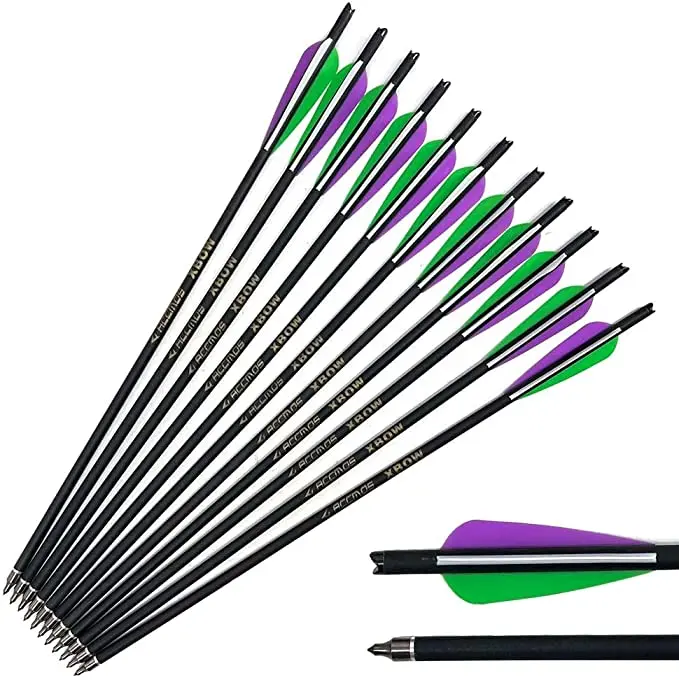 Flecha de carbono para ballesta, 12 Uds., 22/20/18/17/16 pulgadas, columna vertebral 400 con paleta de flecha de 4 pulgadas para tiro con arco y ballesta, caza
