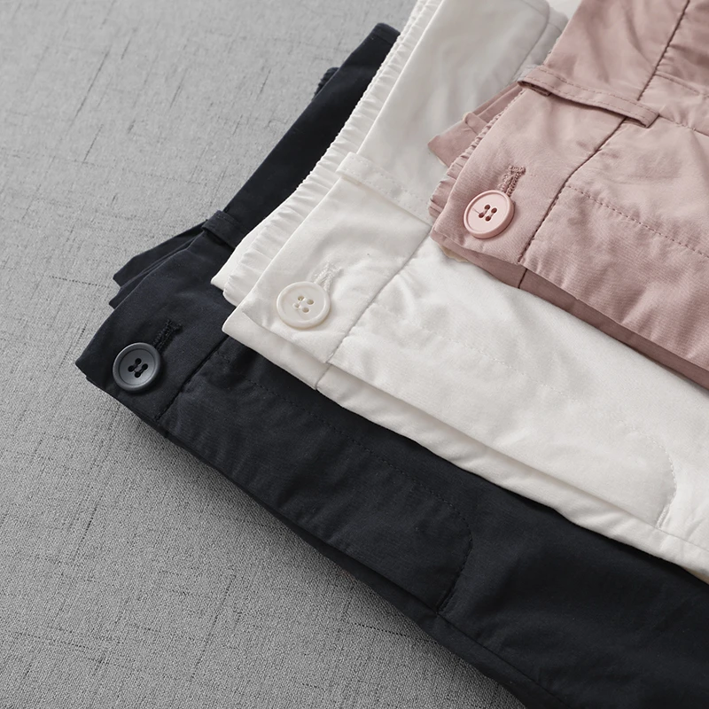 新しい女性のナインフットワイドレッグパンツ夏薄い通勤ハイウエストルーズカフ付きストレートカジュアルピュアカラー多用途