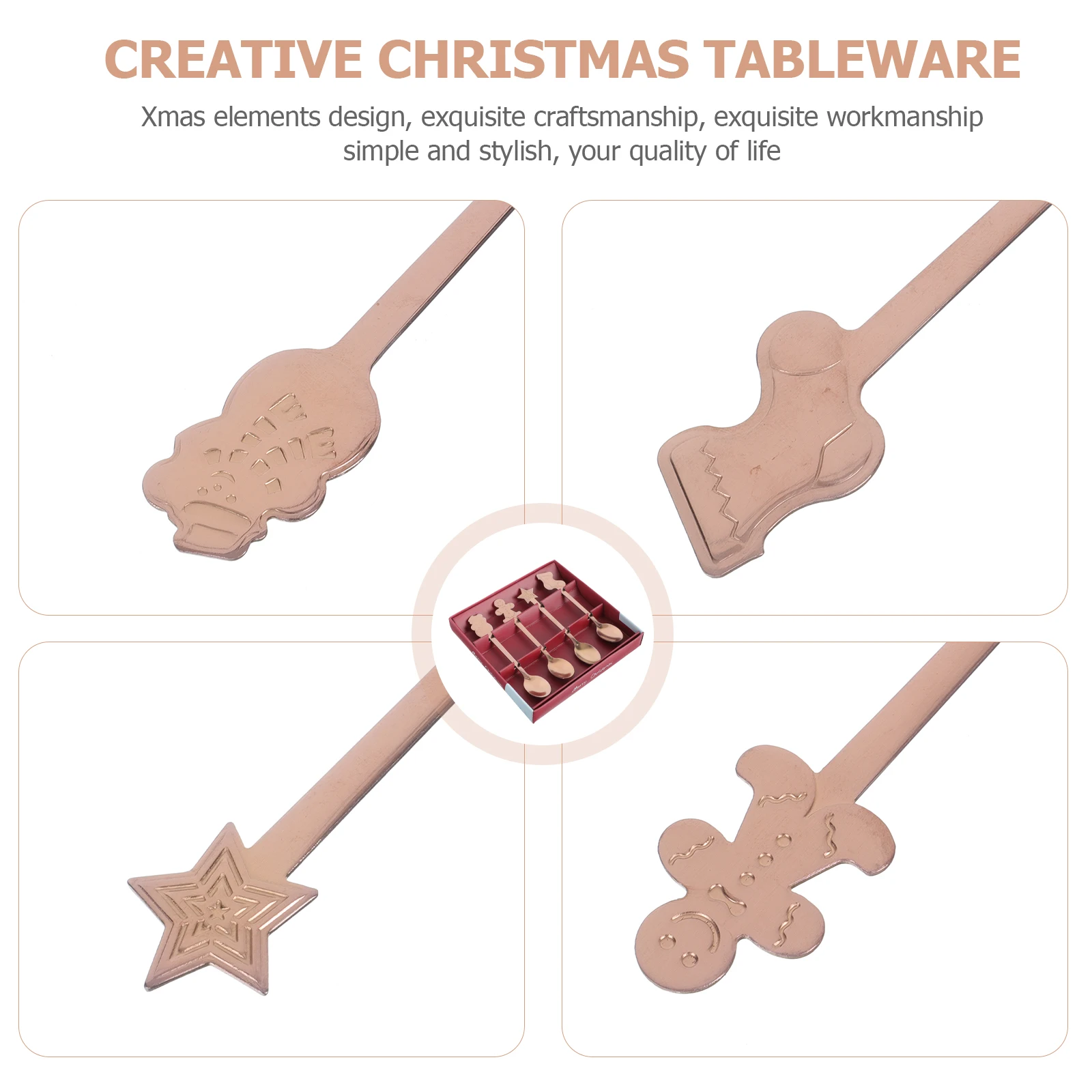 

1Set Lovely Xmas Themed Spoons Stainless Steel Dessert Coffee Spoon Practical Multi Purpose Christmas Gift