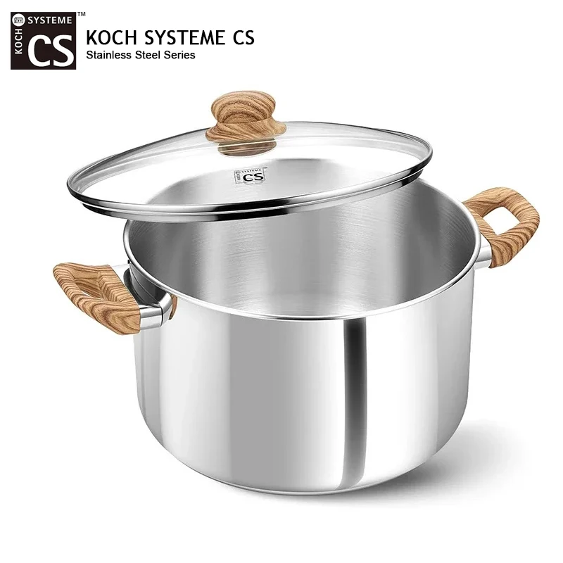 

KOCH SYSTEME CS Stainless Steel Pot 6QT/8QT Stock Pot with Visible Lid Heat-Resistant Bakelite Handle Soup Pots Dishwasher Safe