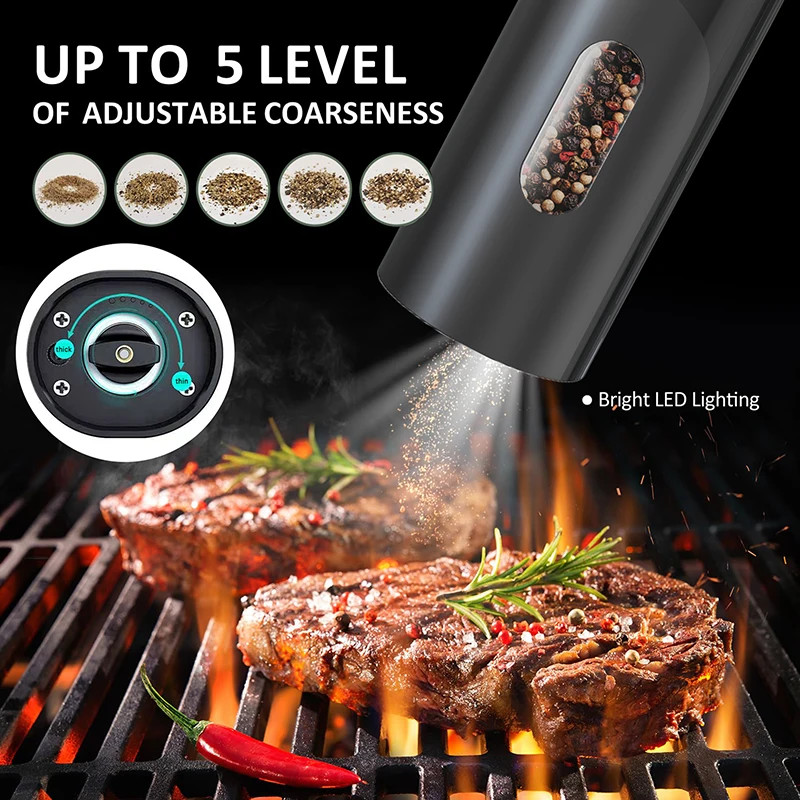 Stainless Steel Electric Salt and Pepper Grinder Set with USB C Dual Charging Base, Rechargeable