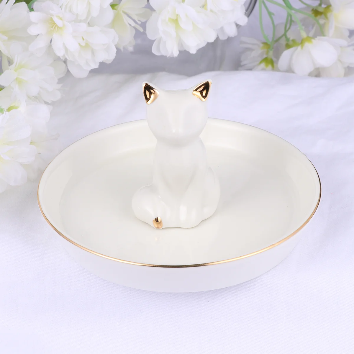 

2 Pcs Rings for Women Key Tray Earrings Storage Ornamnet White Jewelry with Fox Plate