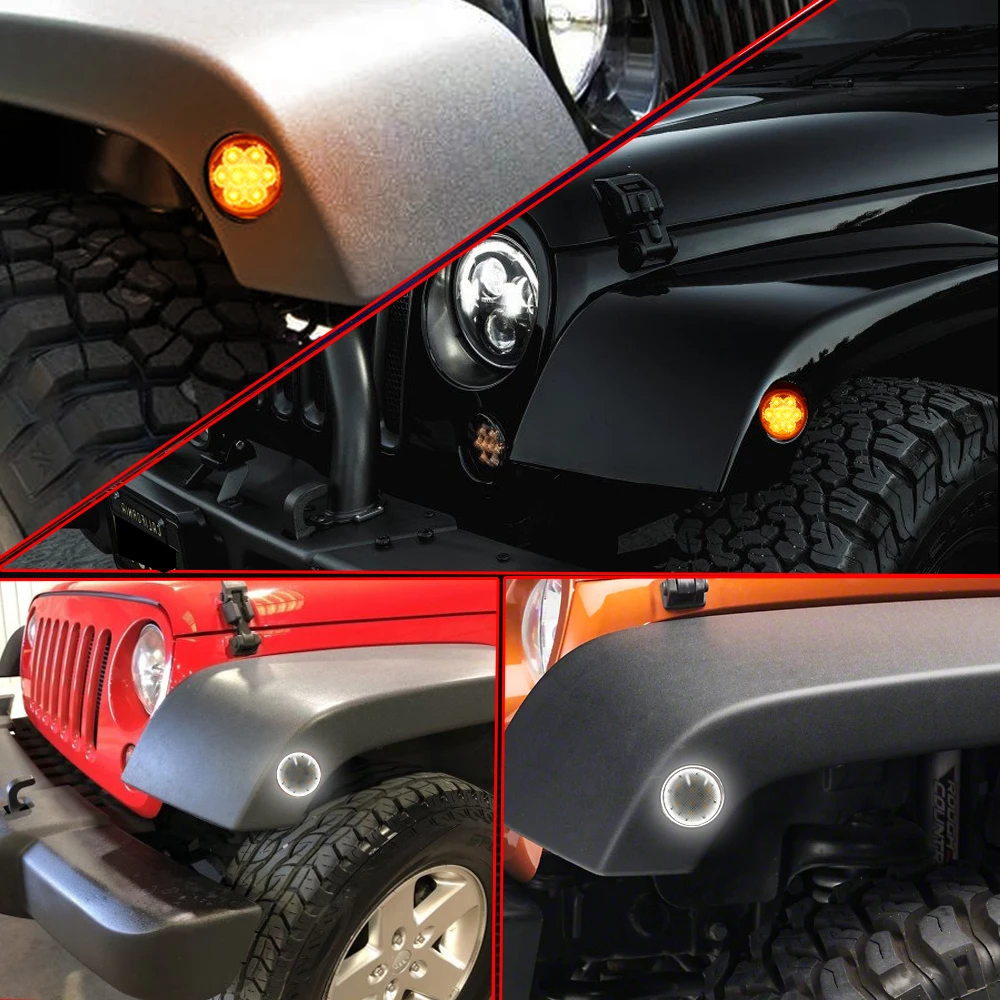 Amber LED Front Fender Side Marker Lights with White DRL/Driving Lights For 2007-2017 Jeep Wrangler JK or JK Rubicon Unlimited