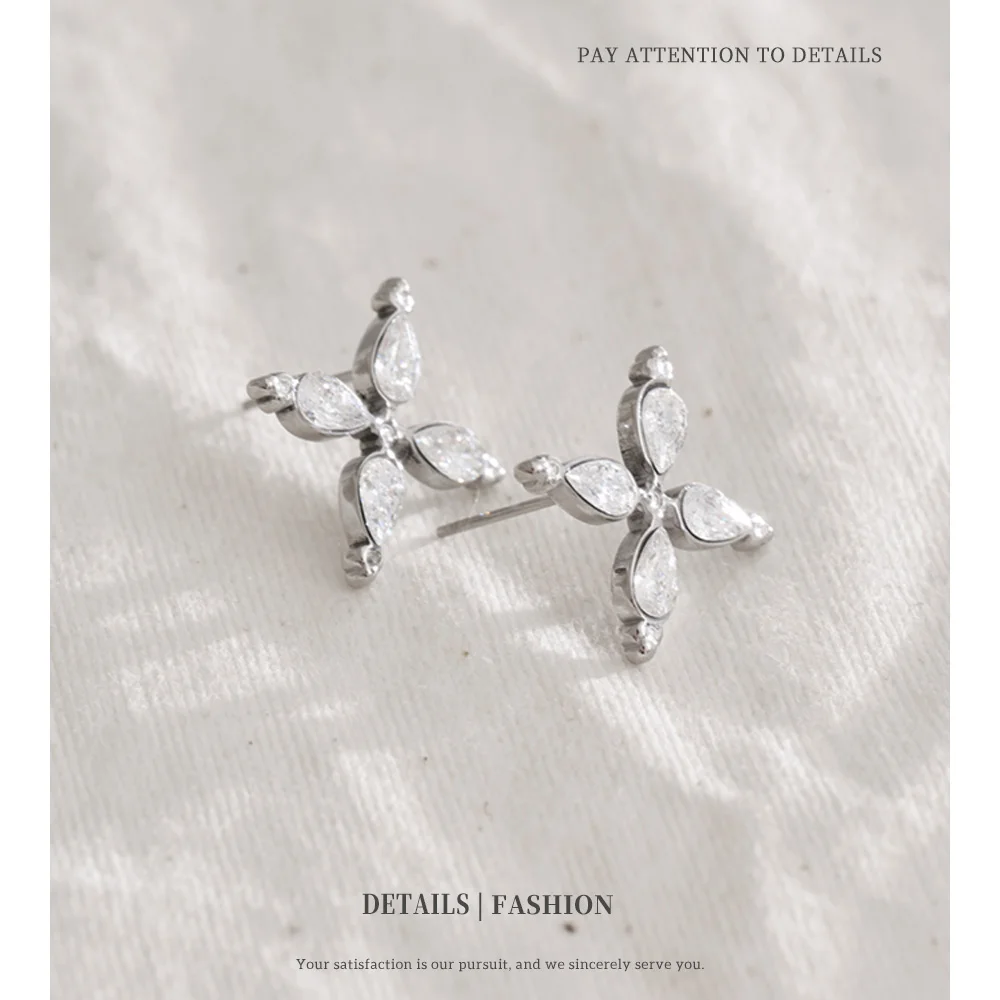 NiNice الفولاذ المقاوم للصدأ عالية الجودة مقاوم للماء لامعة قرط صغير زهري بلينغ مكعب زركونيا موضة رائعة الأذن مجوهرات #5