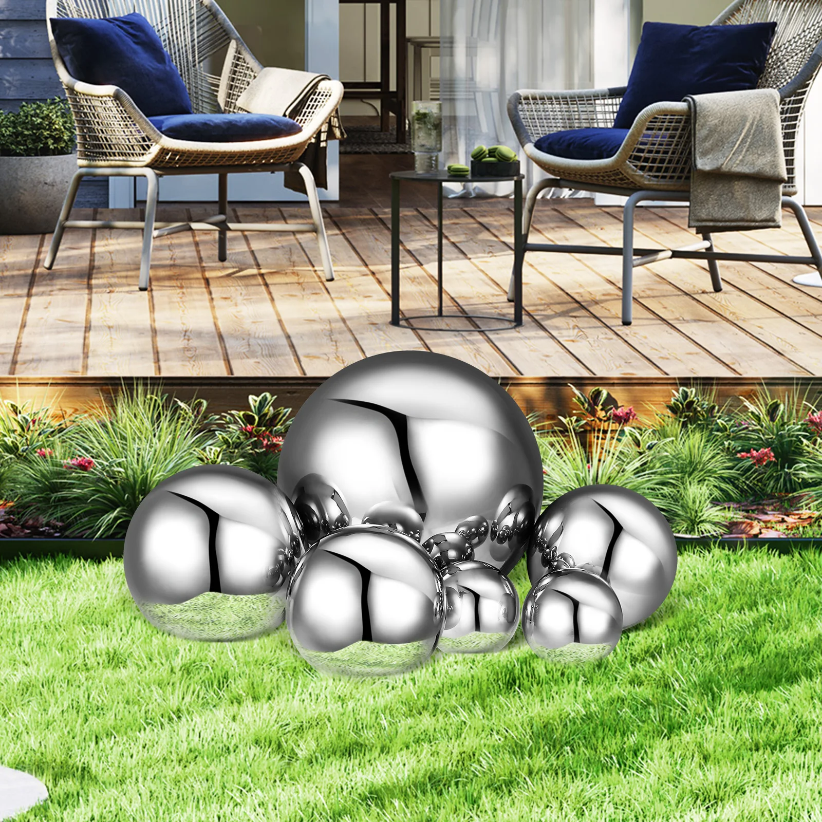 

6 Pcs Stainless Steel Ornamental Ball Garden Balls Edelstahlkugeln Globes and Stand Spheres Gazing for outside Outdoor