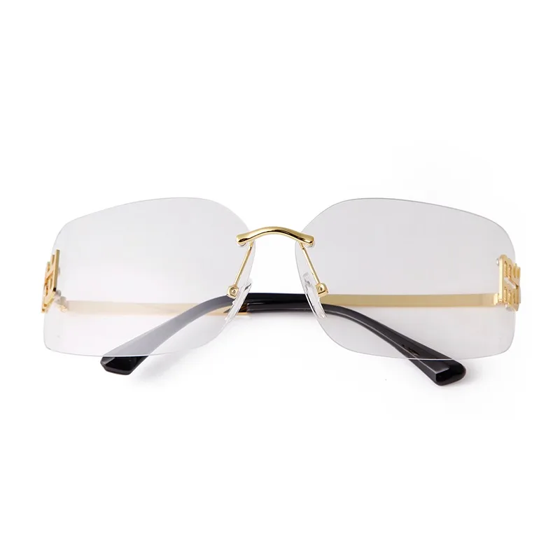 STORY Mode Gespiegelde Randloze Zonnebril voor Vrouwen Mannen Luxe Merk Designer Trendy Gebogen Lens Frameloze Zonnebril UV S8051A