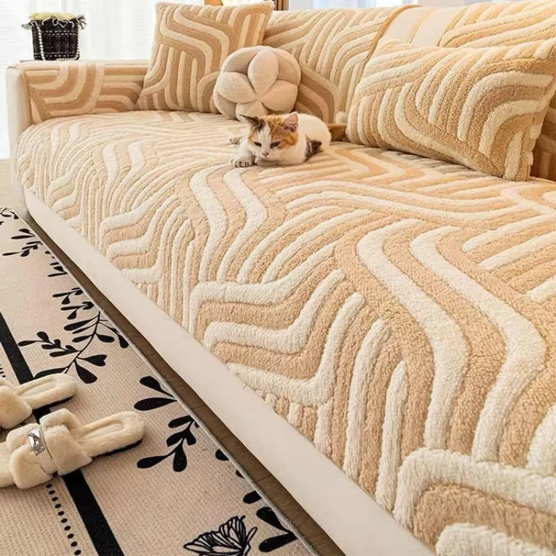 

Plush Sofa Cushion Texture Thick Winter Style Simple Style Dust-proof Cushion Cover Cloth Sofa Towel Home Couch Decor