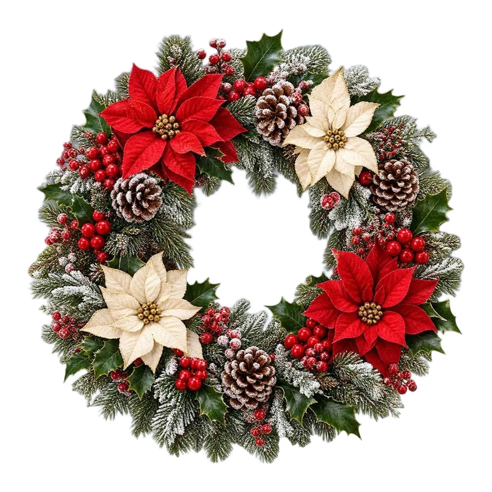 Red Christmas Wreath For static Cling Sticker PVC for Windows Glass Doors 38x38cm Reusable Seasonal For Home Decor