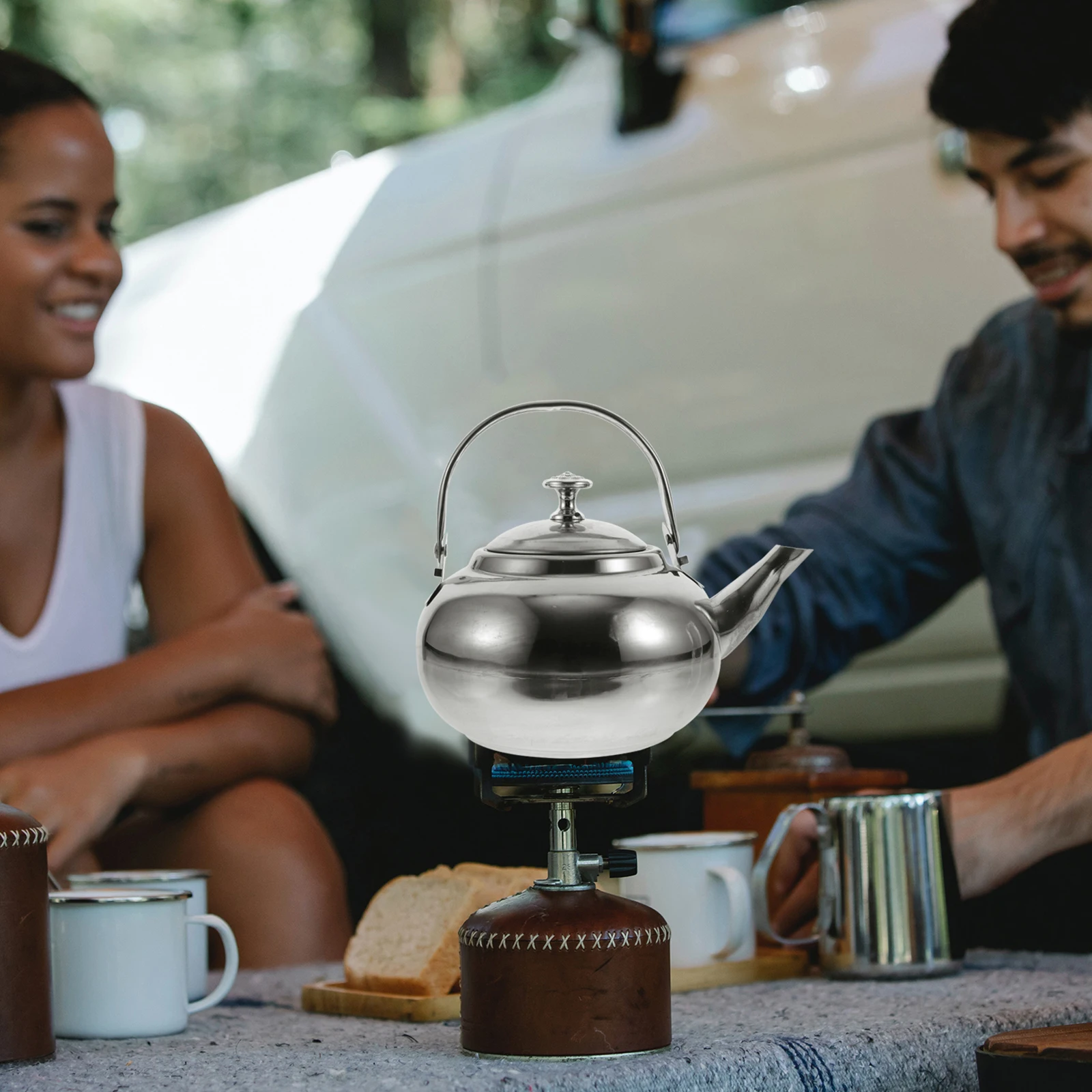 

Kettle Stainless Steel Teapot Boiling Coffee Kitchen Children's Silver Camp Fire Travel