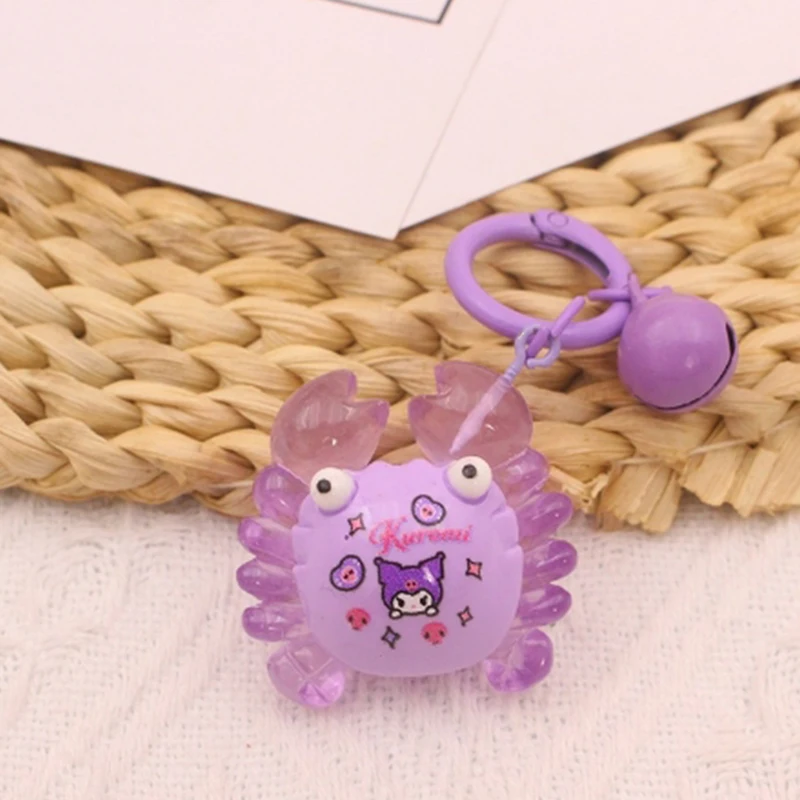 1PC Colorful Luminous Mini Printed Sanrio Kuromi Crab Keychain Backpack Pendant Car Hanging Gift Glowing Crab DIY Decoration