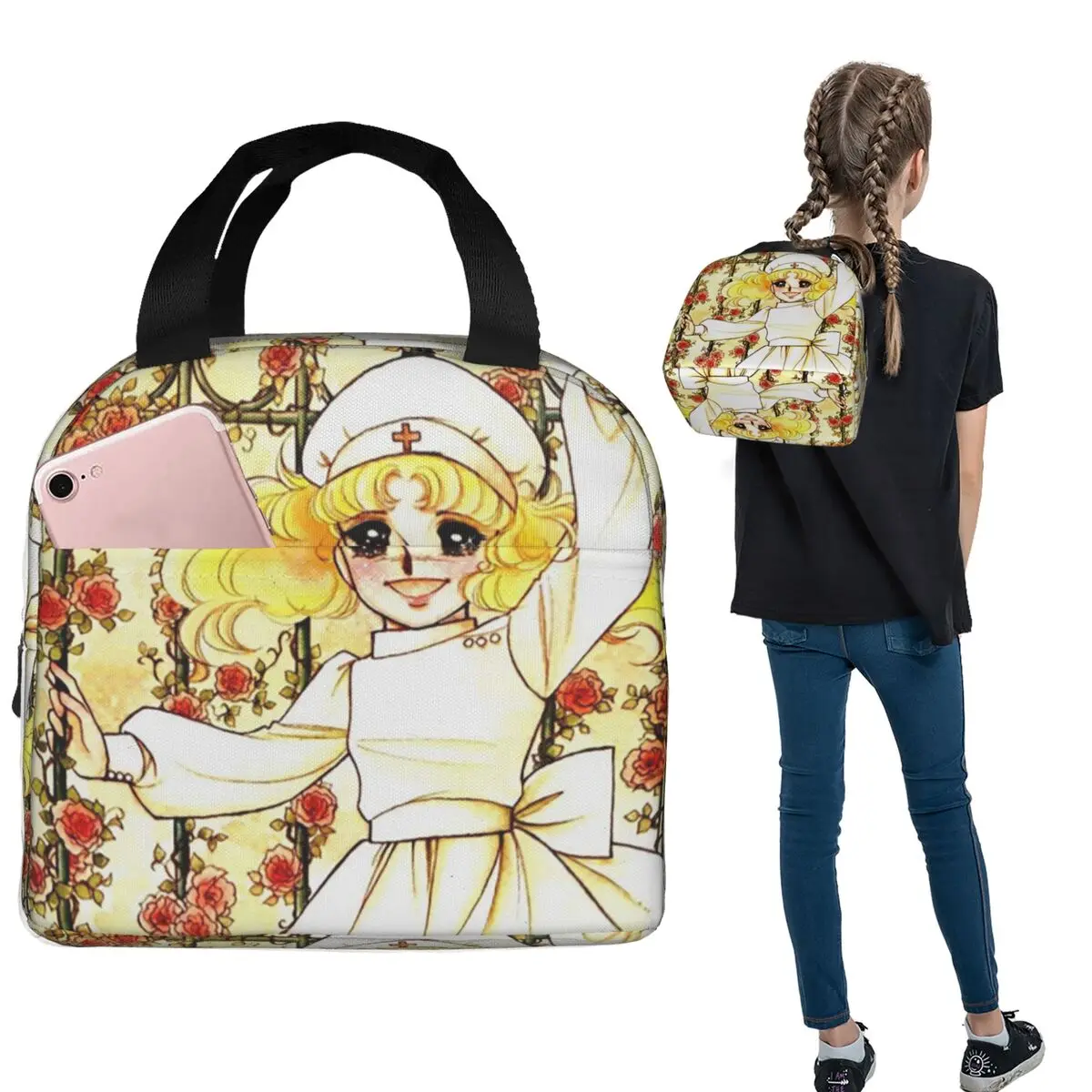 

Happy Candy Candy Japan Аниме Сумки для обеда Изолированная коробка для бенто Портативная сумка для обеда Герметичные сумки для пикника для женщин и детей