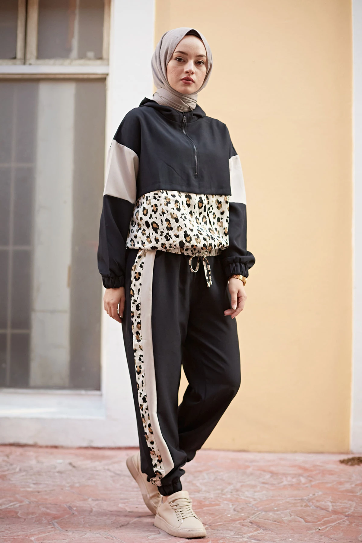 Leopard Pattern Dual Suit Muslim clothes for women abaya hijab 2021 knitted suit Muslim dresses 2021