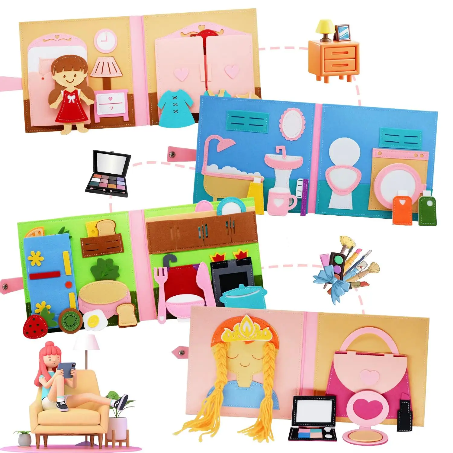 Felt Montessori Busy Book Life Skills Cognitive Games Learning Preschool DIY Educational Activity Board for Toddlers