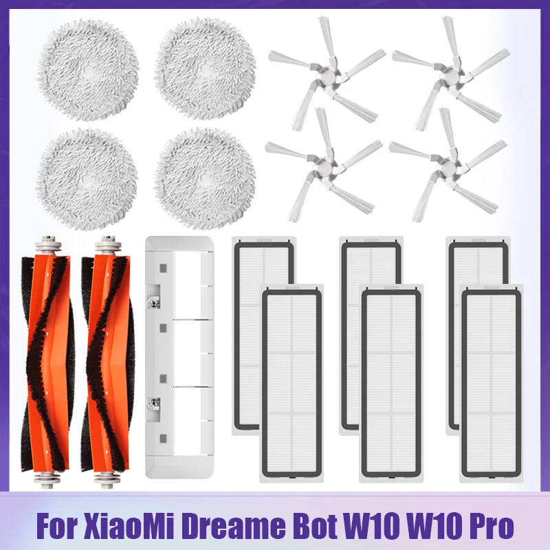 Auto-limpeza robô vácuo e Mop, Peças mais limpas, Escova lateral do rolo, Filtro Hepa, Mop pano, Acessórios para Dreame Bot, W10, W10Pro