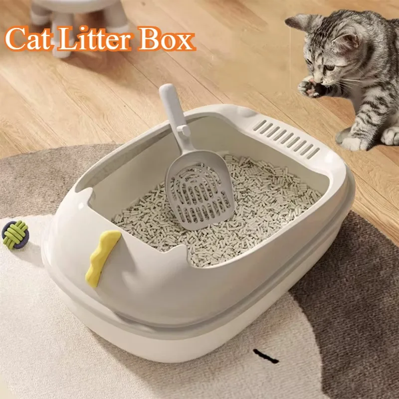 Cat Litter Box Cat Toilet Large Capacity Kitty Sandbox Cats Bathroom Semi Closed Cleaning Basin Splashproof Cats Tray Pet Supply