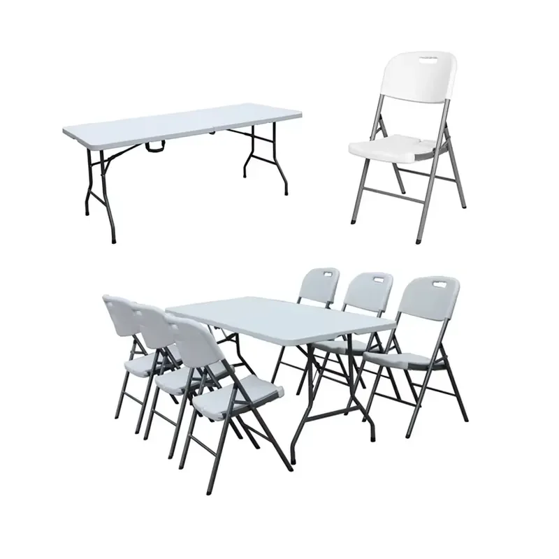 for Wedding 6ft Folding Plastic Table and Chair Set Restaurant Banquet Event Portable Round Dining Table