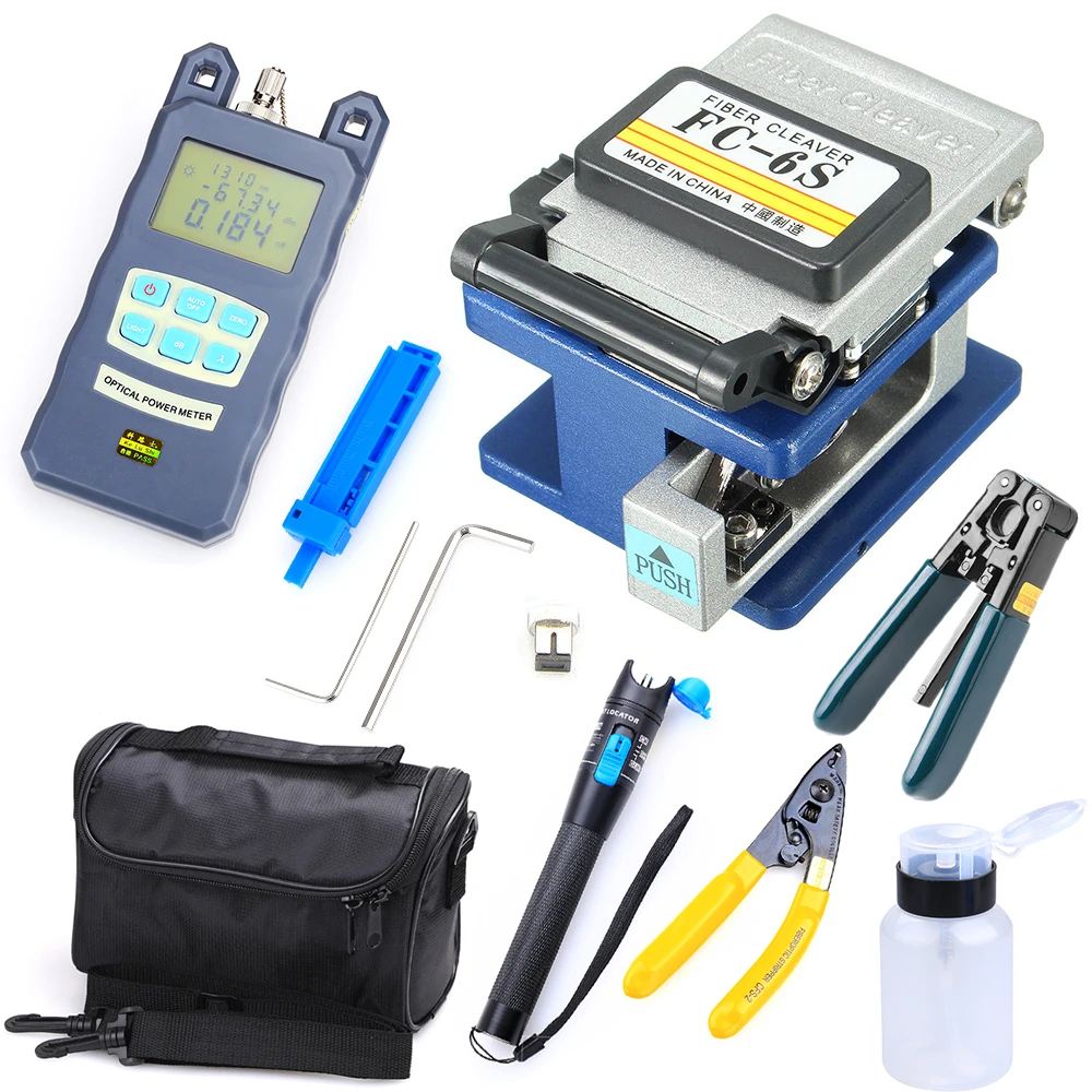 10 In 1 Glasvezel Tool Kit Ftth Tool Kit Met FC-6S Fiber Cleaver & Optische Power Zichtbaar Meter