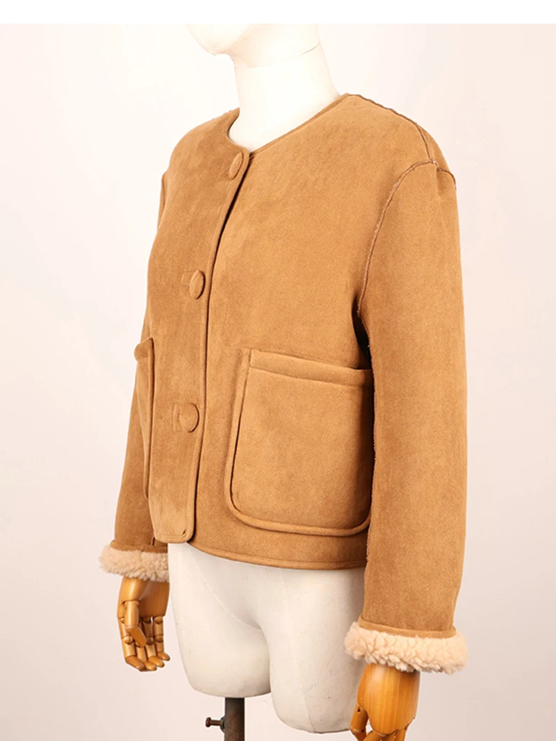 ZADORIN Chic Double Faced Short Brown Faux Fur Coat Woman Fall Winter Warm Lamb Fur Faux Coats Teddy Coat Woman Fur Jackets Tops view 6