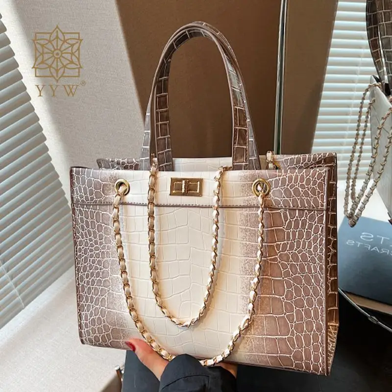 Crocodile Pattern PU Leather Tote Handbag Women Large Capacity Commuter Top Handle Bucket Bag Fashion Lady Shopping Shoulder Bag