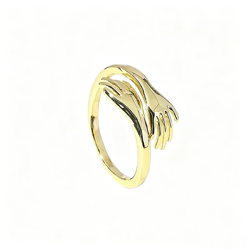 CAOSHI Women Trendy Opening Rings Gold Color Embrace Hand Design Adjustable Band Finger Ring StatementJewelry Daily Party Gift