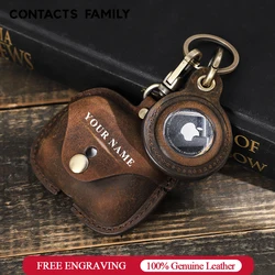 Retro Cowhide Case for AirPods Pro and Airtag Cover Leather AirPod 3 Charging Box Wireless Bluetooth accessories with Keychain