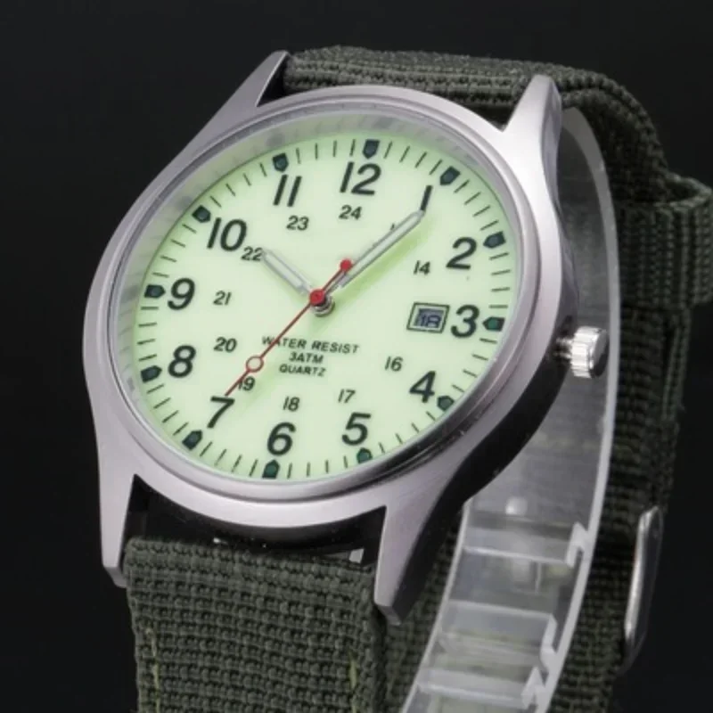 Reloj de mano luminoso para hombre, cronógrafo de cuarzo, con fecha, deportivo, militar, informal, de nailon, de lujo, a la moda