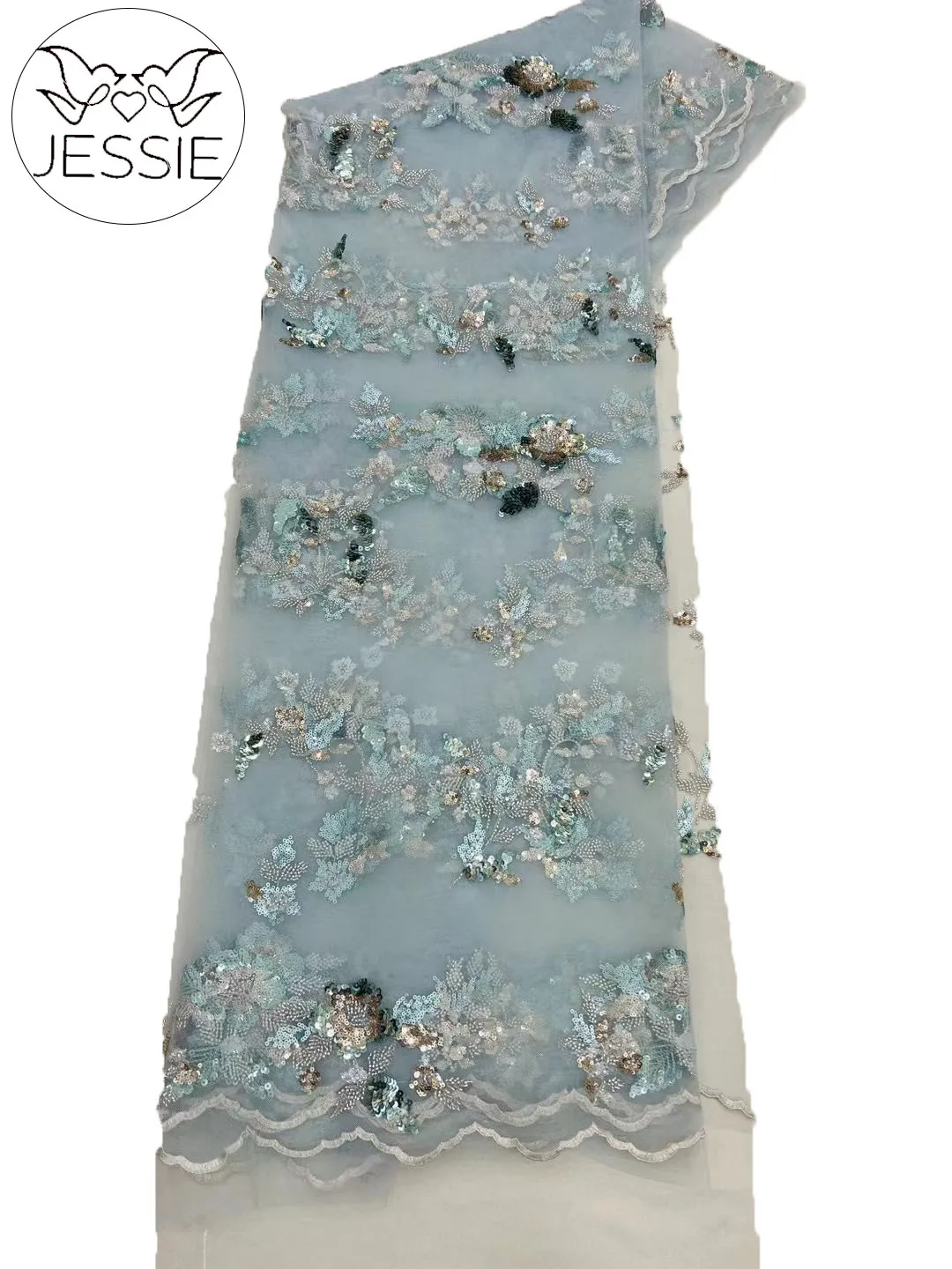 

Fashion Little fresh African Sequins Fabric 2024 New French Handmade Heavy Beads Tulle Mesh Lace Fabric For Bridal Party Dresses