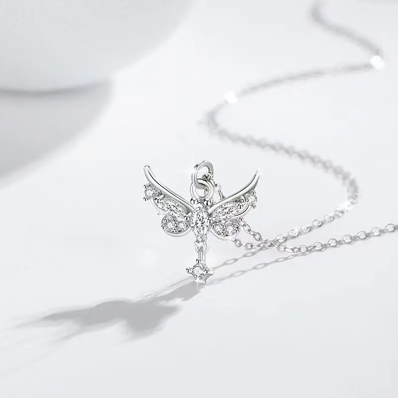 فراشة الحب أجنحة قلادة مجوهرات المرأة الخفيفة الفاخرة المتخصصة تصميم فراشة شرابة سلسلة الترقوة سلسلة عنق #4