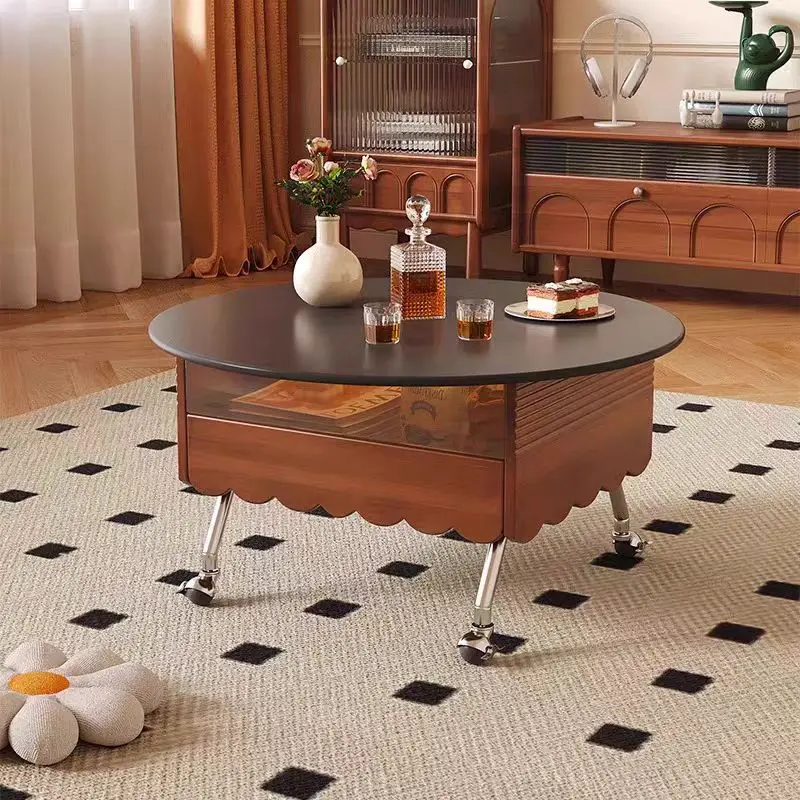 Family Apartment Round Coffee Table Marble Wood Living Room Furniture Lifting Table Coffee Table