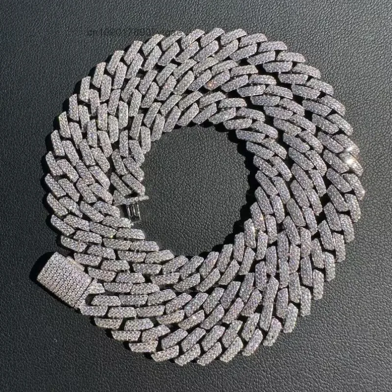 Quality Good Iced Out Hiphop 8mm 12mm 16mm 20mm Miami Cuban Necklace 925 Sterling Silver Sparkling Cuban Chain.
