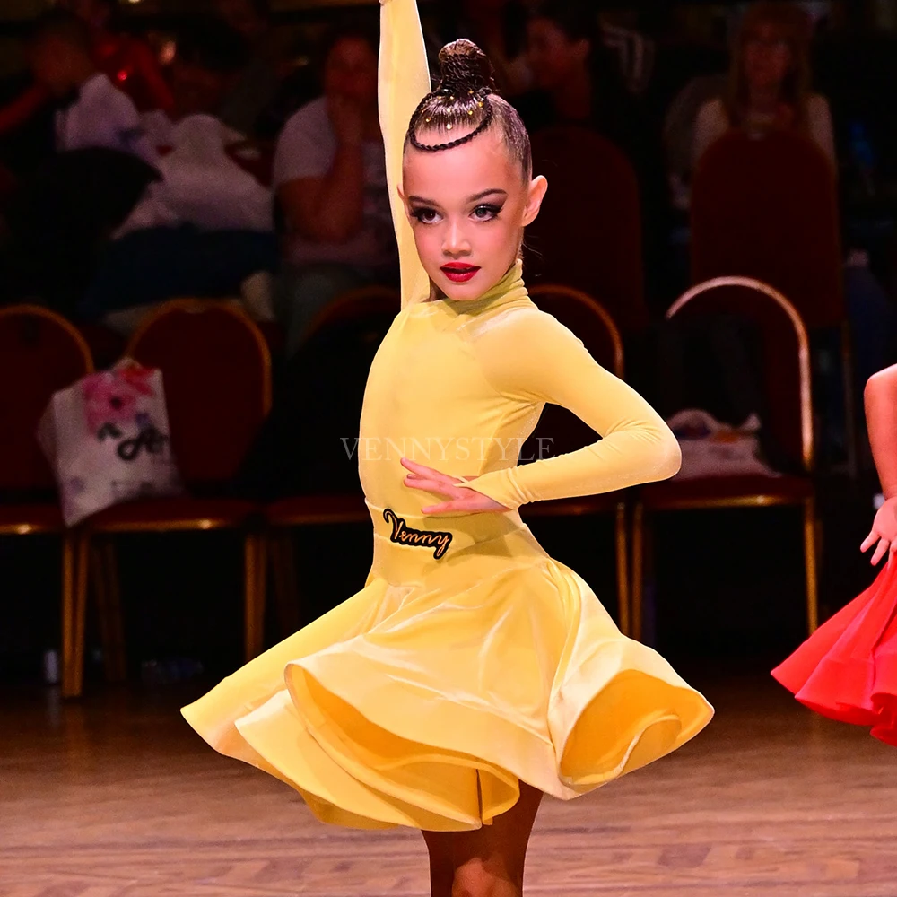 

Vennystyle Latin Dance Dress Women Ballroom Competition Costume Golden Shiny Professional Standard Dancewear Full Skirt Design