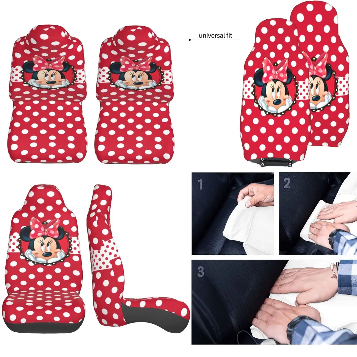 Minnie Mouse Car Protective Accessories Front Seat Covers for Vehicles Universal Fit Seat Covers for Car Suv Truck