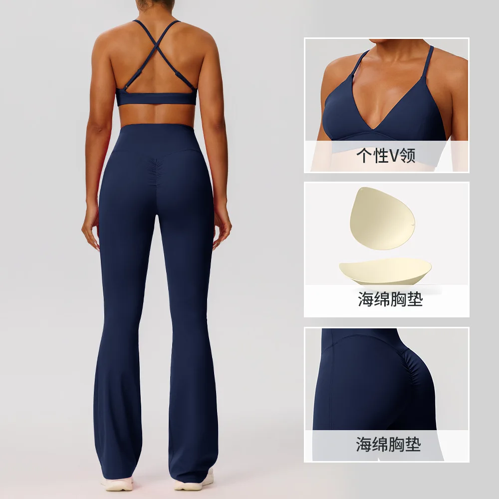 Women's yoga outfit - tight and sheer sports bra for exercising, high-waisted running pants and a backless fitness set Yoga sets