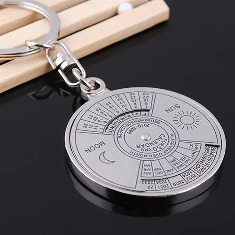 50 Year Perpetual Calendar Keychain Silver Metal Car Keychain Decorative Bag Wallet Charm Accessories Personalized Gift